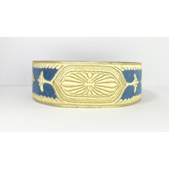 VTG 60s 30.5” Handmade Gold/Blue Sewn Fabric Jordan Middle East Mens Kaftan Belt - Picture 3 of 10